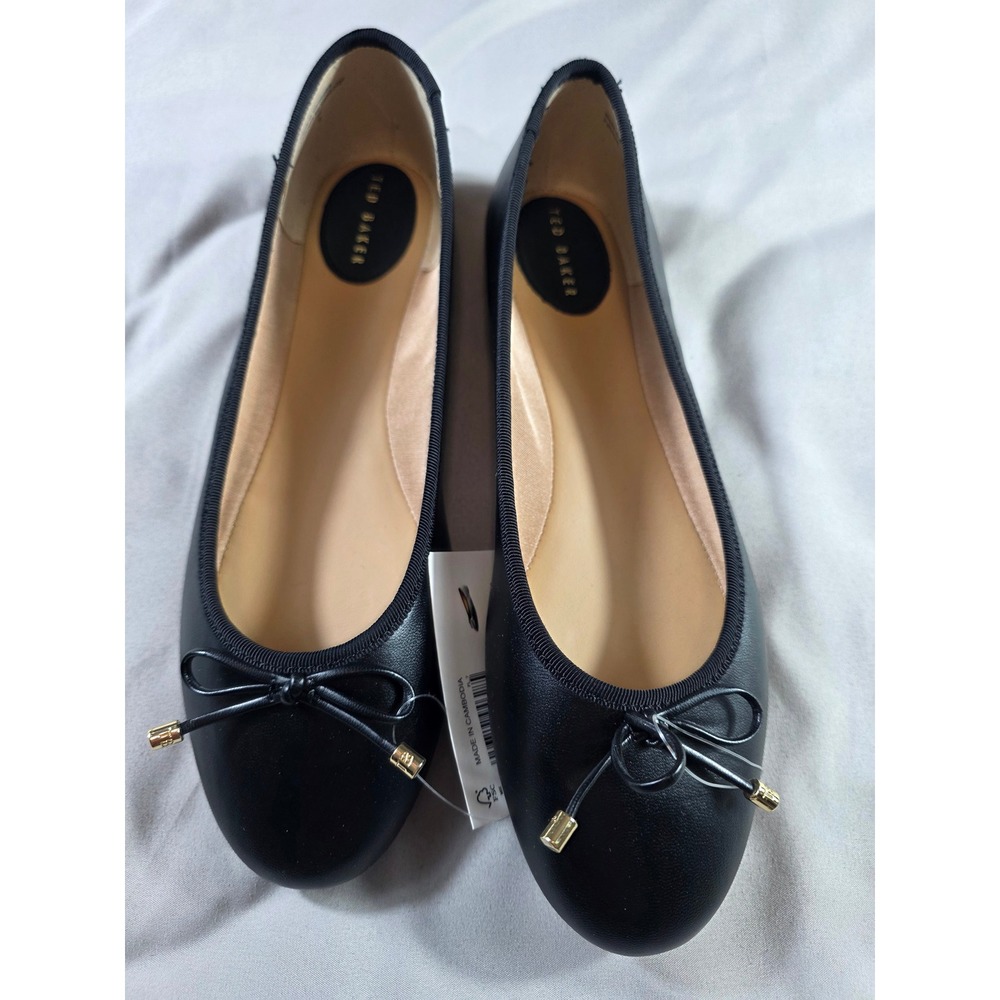 Ted Baker Ballet Flats Women Size 9 Black Leather Bow Detail 1967199 NEW - Picture 2 of 9